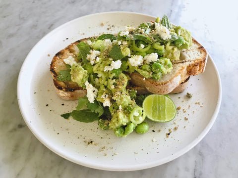 Avocado Toast w/ edamame and peas